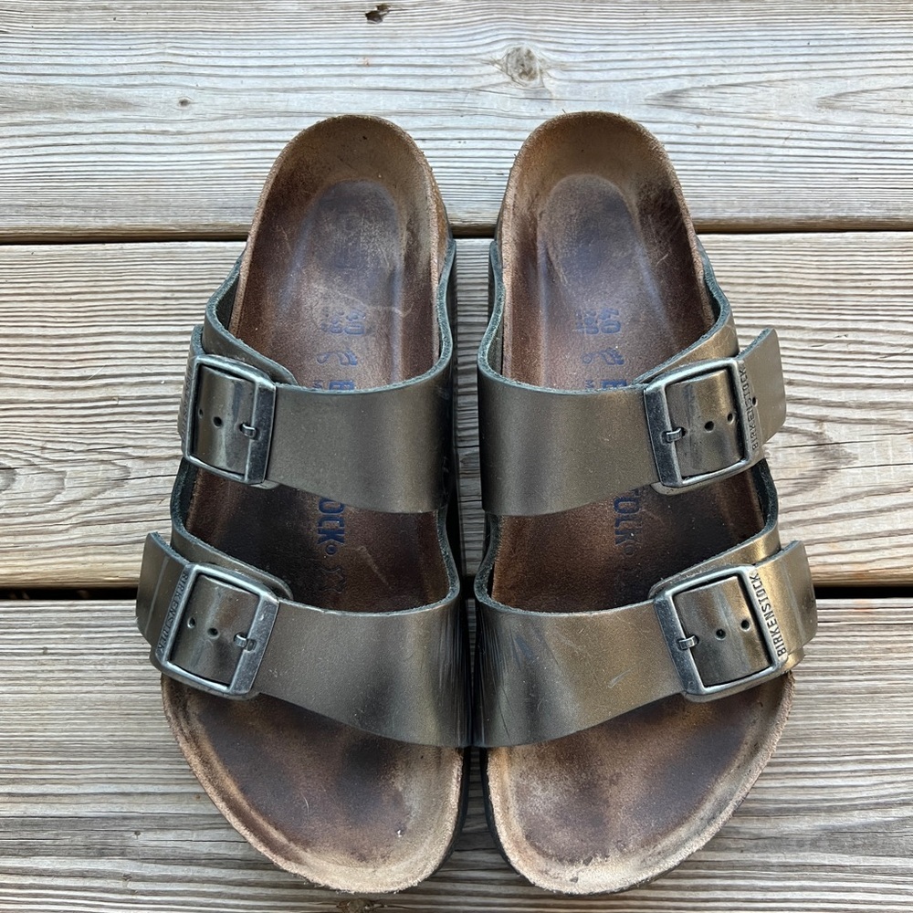 Birkenstock Arizona Soft Footbed Leather - Metallic Anthracite Sz 40 (M7 W9)